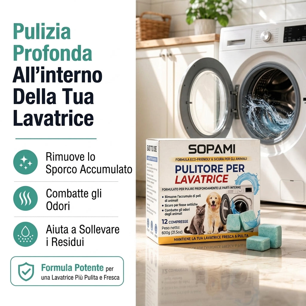 Confezione da 12 - Neutralizza Odori Pulitore Lavatrice Pet-Friendly 12 Compresse