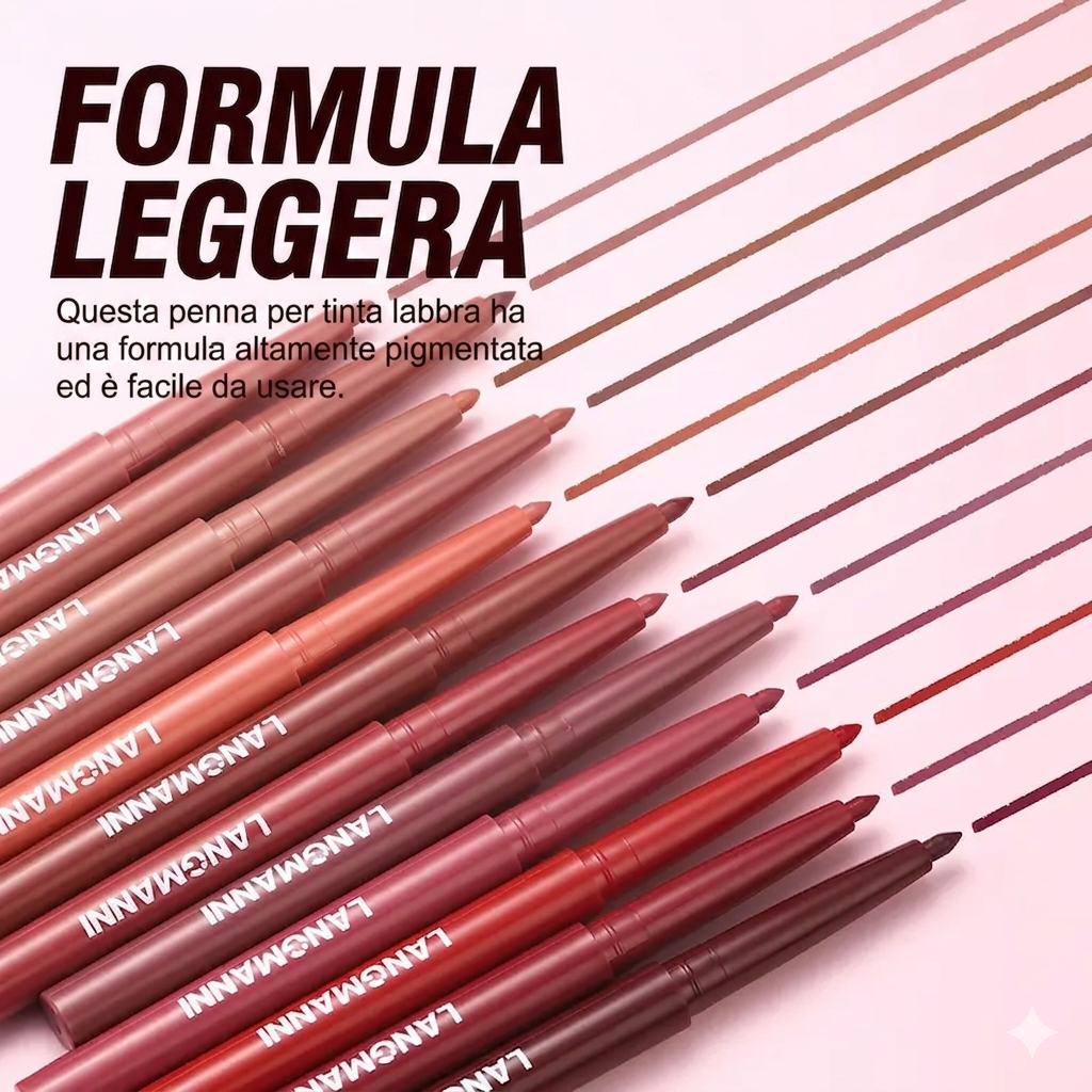 Liner Labbra Opaco Resistente All'Acqua Texture Cremosa Set 12Pz