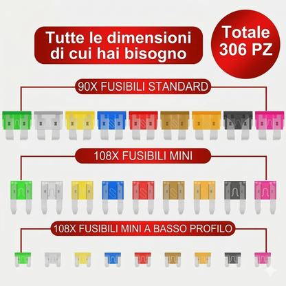 Set assortito di 306 fusibili a lama per auto