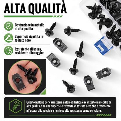 Kit Fissaggio Auto 50 Pezzi Bulloni e Clip Universali Neri