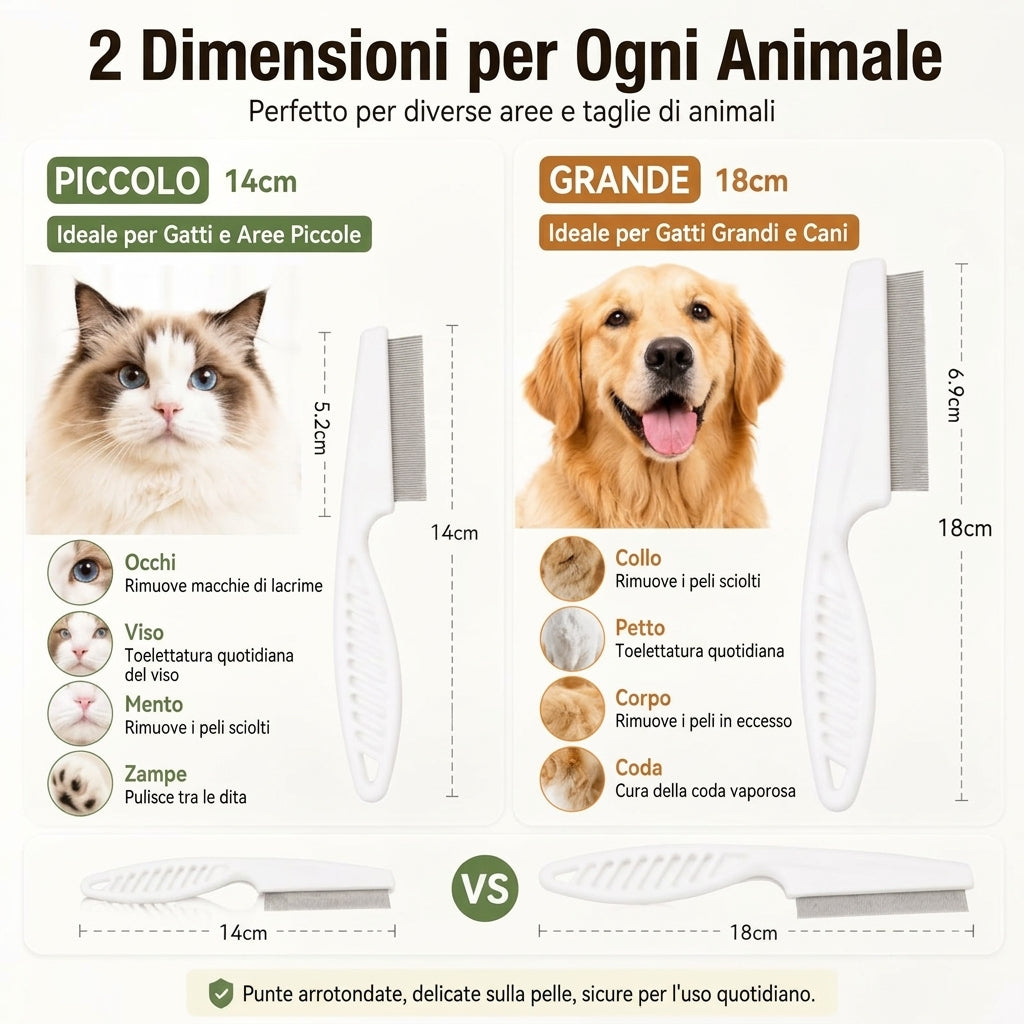 Rimozione Pelo Antipulci Pettine in Acciaio Inox per Animali