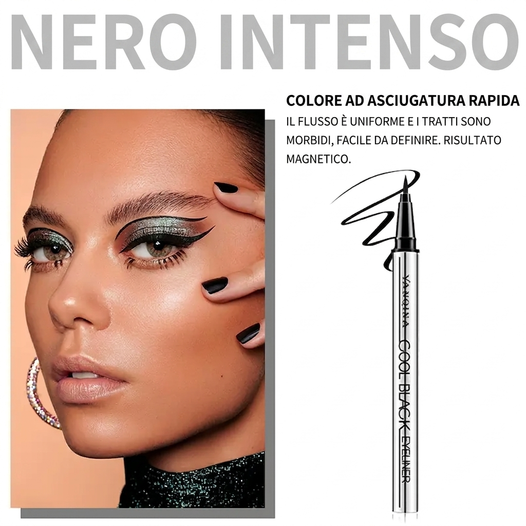 Colore Nero – Eyeliner nero YANQINA a lunga durata – Impermeabile, vegano e dall'applicazione scorrevole (24 ore)