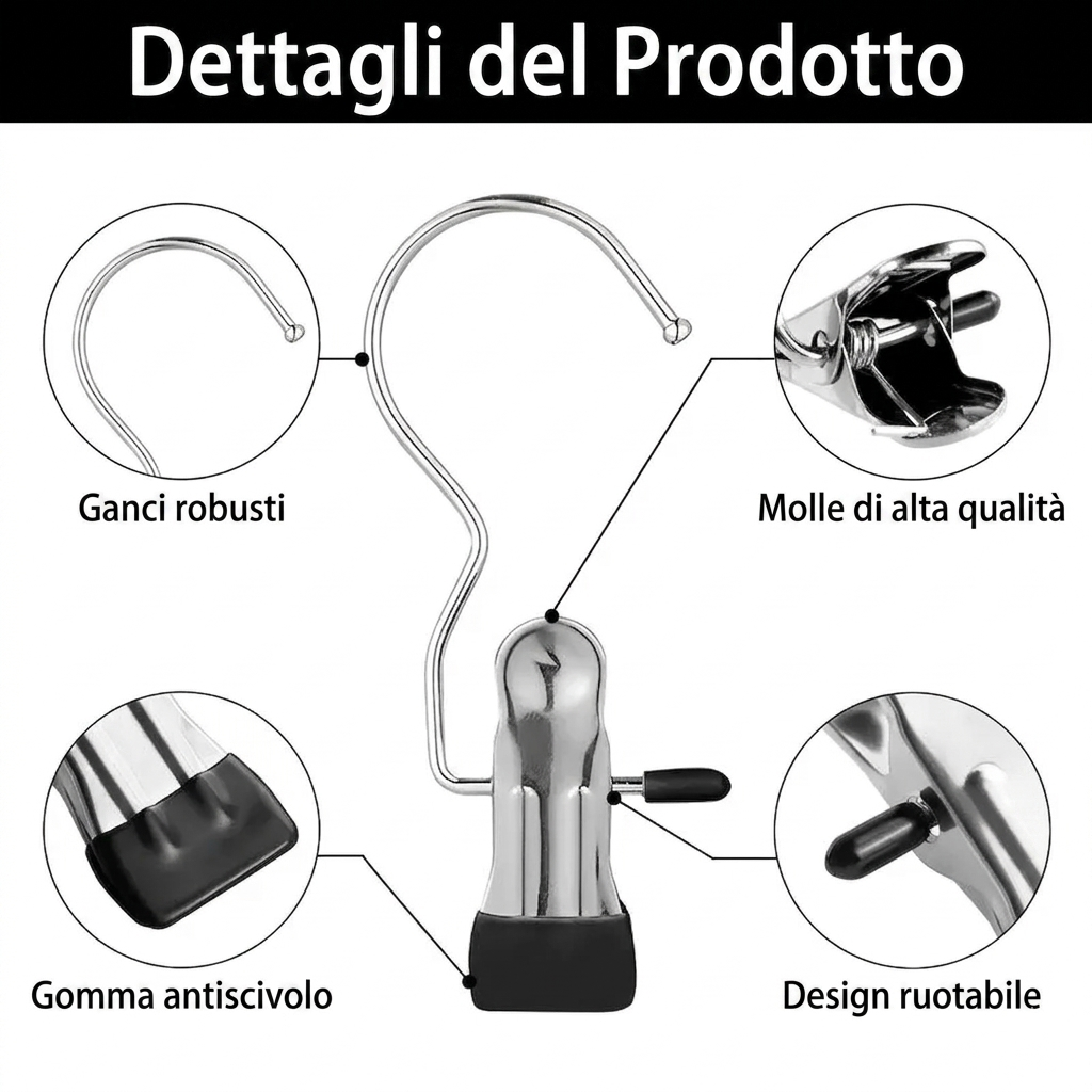 Organizzazione Salvaspazio Ganci Appendiboots in Acciaio Inox