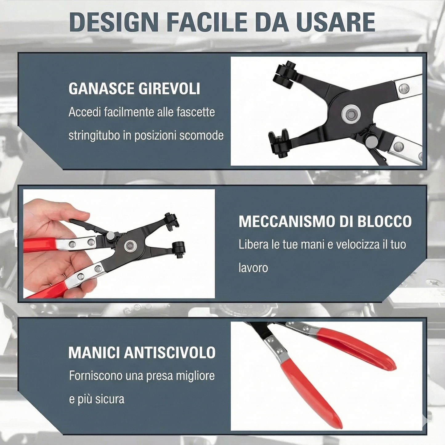 Set di pinze per fascette stringitubo - a braccio lungo (9 pezzi)