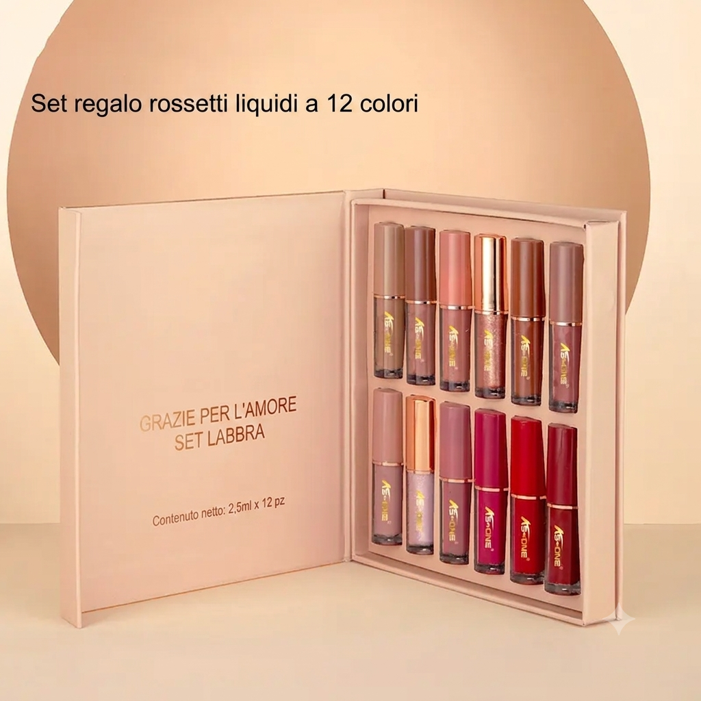 Confezione da 12 - Colorazione Lunga Tenuta Set Rossetti Liquidi Opachi Idratanti