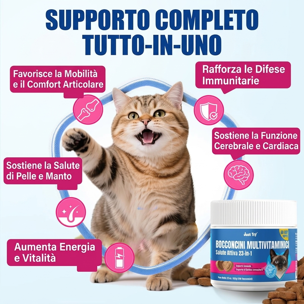 Supporto completo per gatti con multivitaminici 23 in 1 e taurina - 300 bocconcini