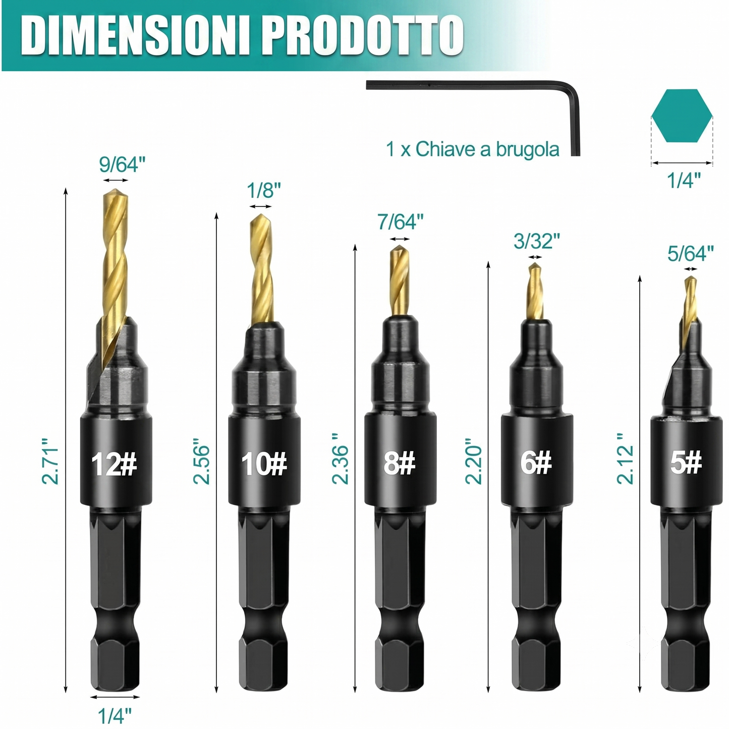 Foratura Precisa Set Punte Trapano Legno con Fermaprofondità