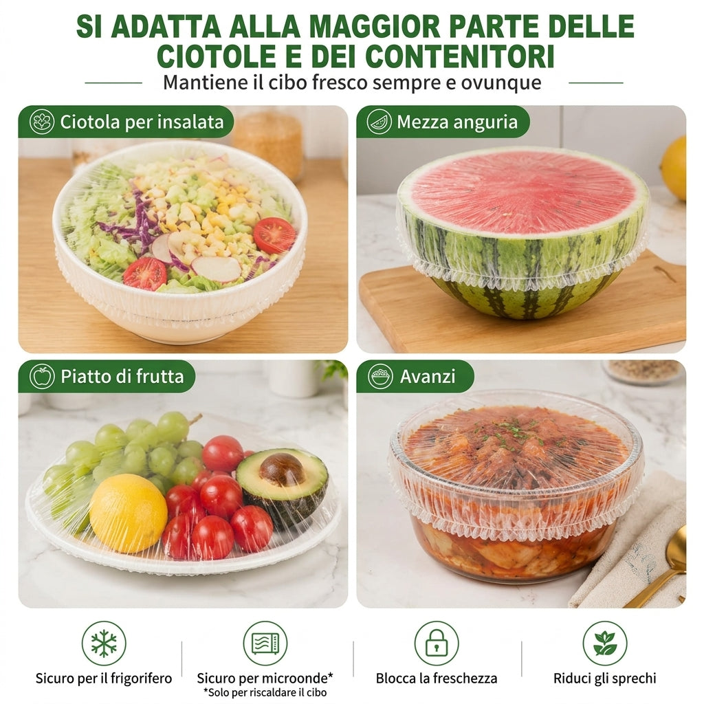 Coperture Elastiche Monouso per Alimenti, 100 Pezzi Sicure