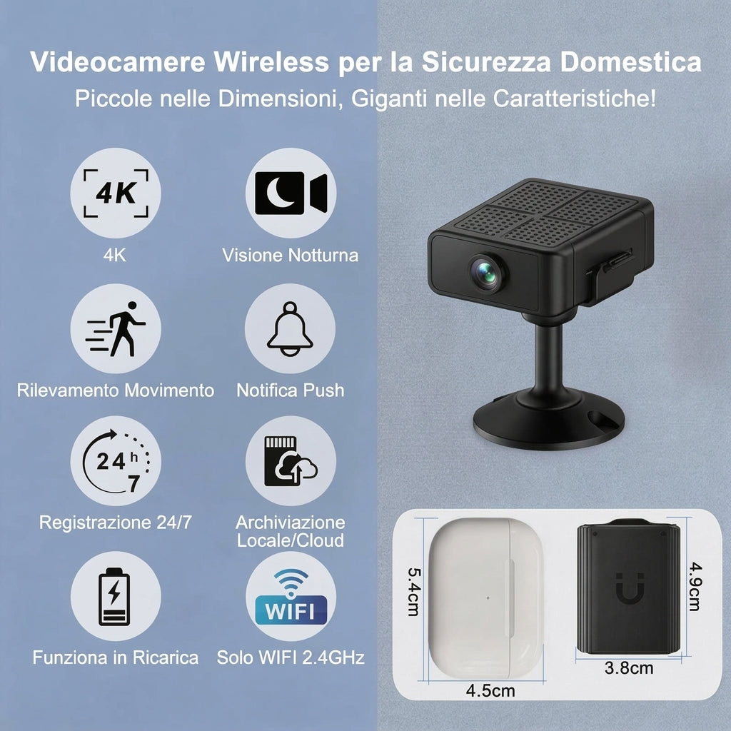 Sicurezza Casa Mini Telecamera WiFi 2K HD Visione Notturna