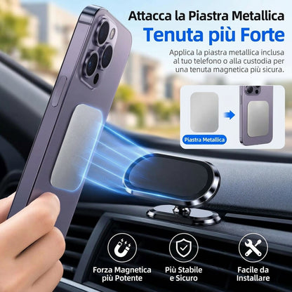 Confezione da 2 - Supporto Auto Magnetico Universale con Rotazione 360° e Ventosa
