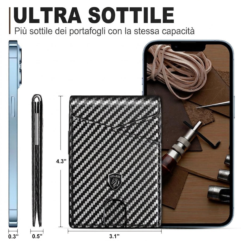 Portafoglio Uomo Slim Bifold Pelle Minimalista Antigraffio RFID