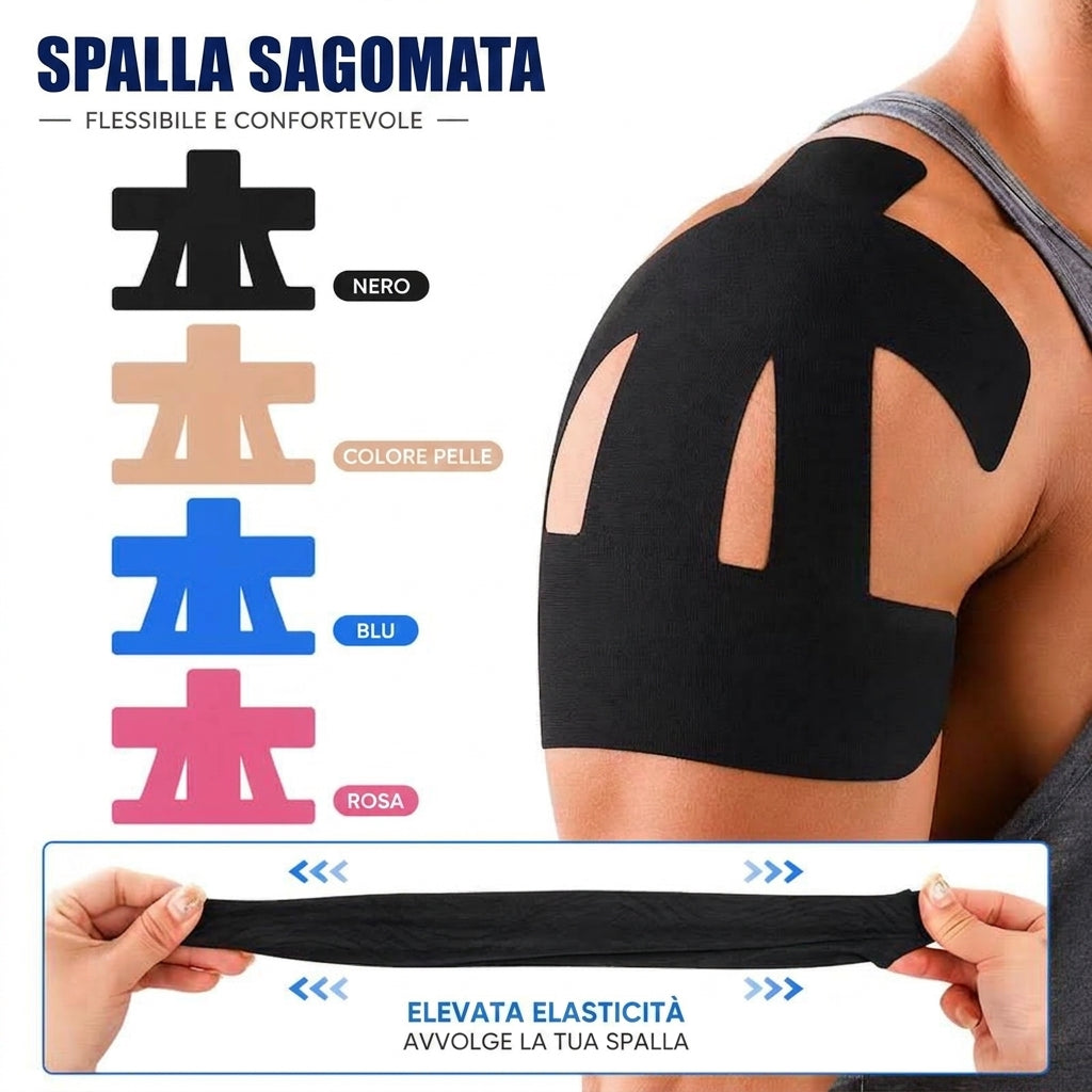 Confezione da 10 - Supporto Spalla Impermeabile con Tape Kinesiologico Pretagliato