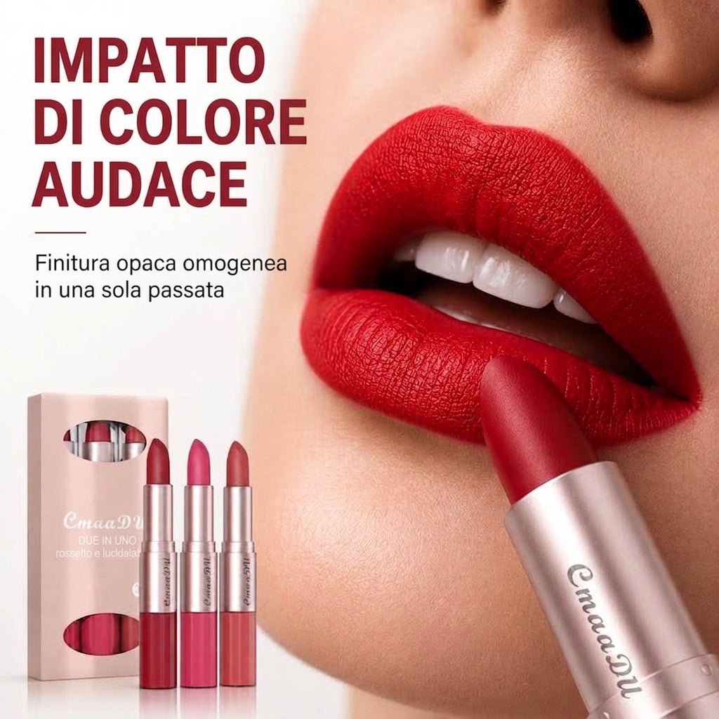 Set di 3 Rossetti Opachi Idratanti a Doppia Punta, a Lunga Durata