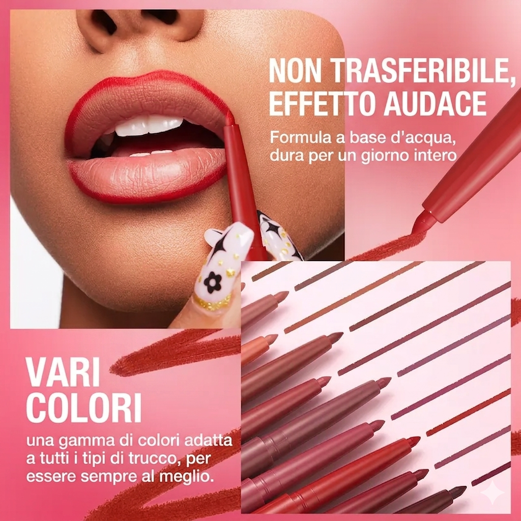 Liner Labbra Opaco Resistente All'Acqua Texture Cremosa Set 12Pz