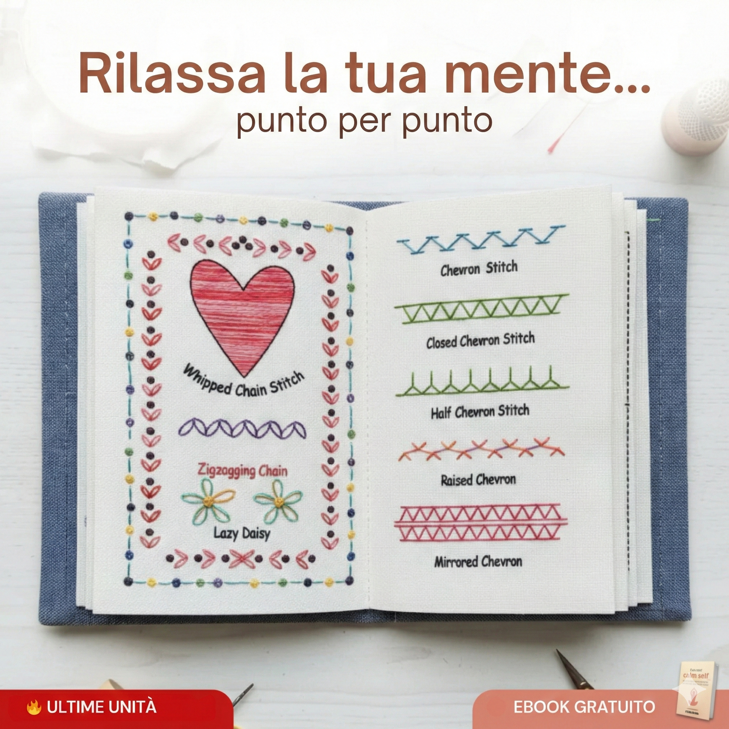 Libro di ricamo antistress: kit completo con oltre 60 disegni