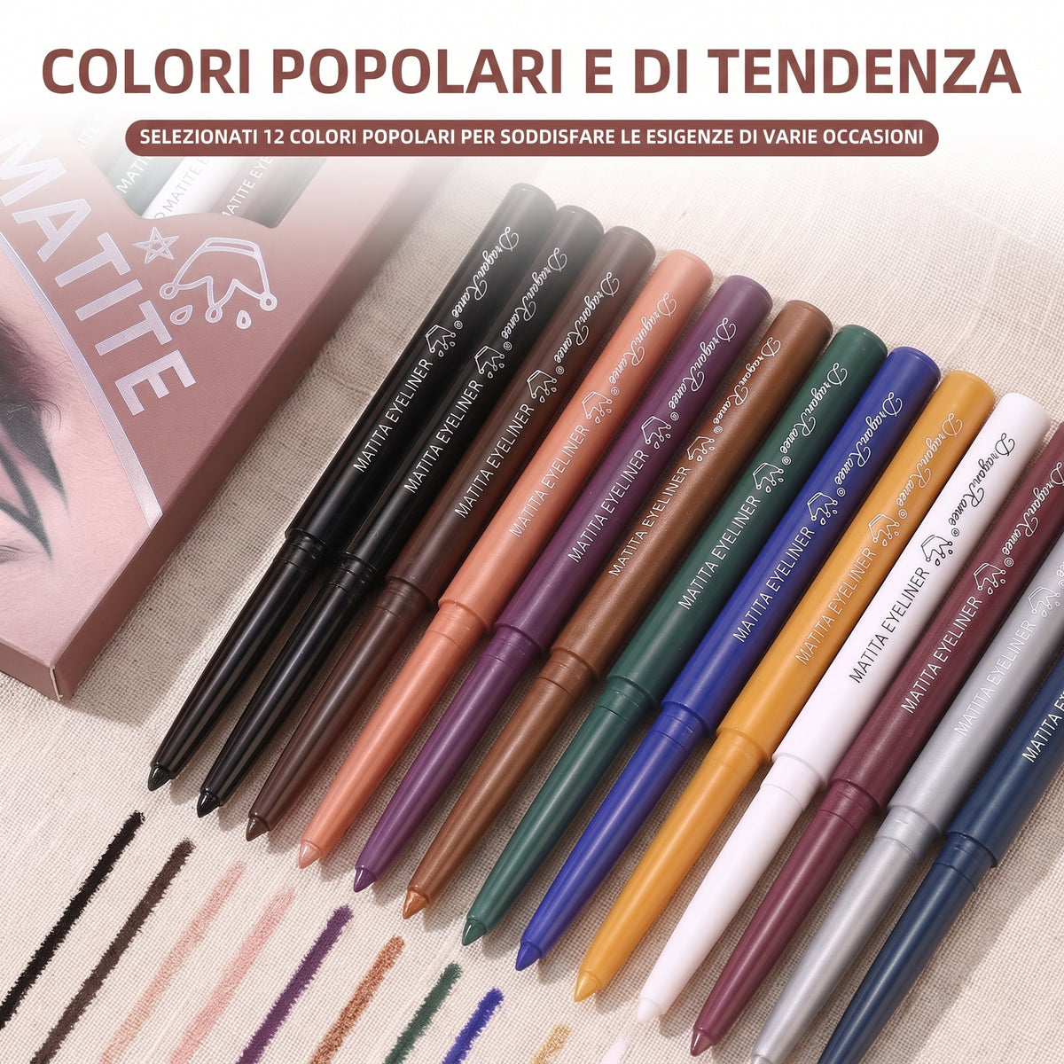 Colori Resistenti Matite Eyeliner Set 12 Colori Impermeabili