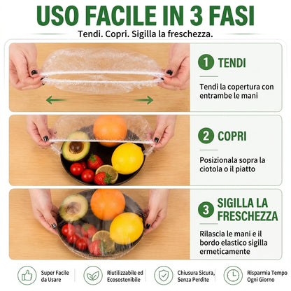 Coperture Elastiche Monouso per Alimenti, 100 Pezzi Sicure