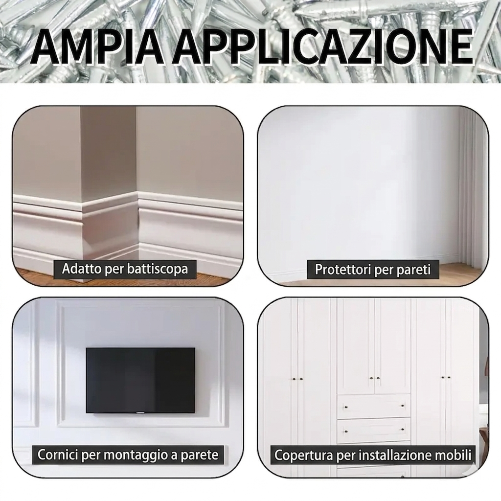 (Confezione da 200) - Installazione Senza Danni Kit Chiodi Doppi per Battiscopa
