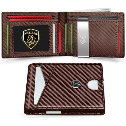 Portafoglio Uomo Slim Bifold Pelle Minimalista Antigraffio RFID
