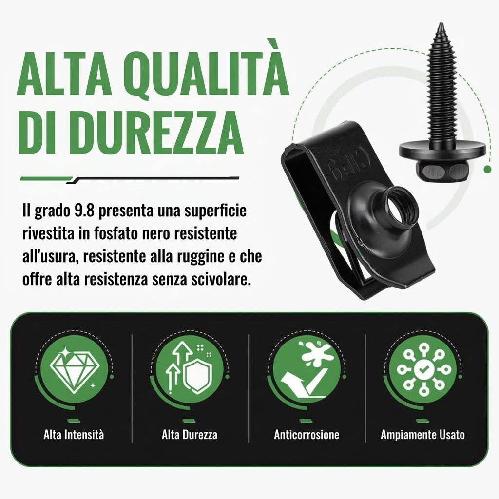 Kit Fissaggio Auto 50 Pezzi Bulloni e Clip Universali Neri
