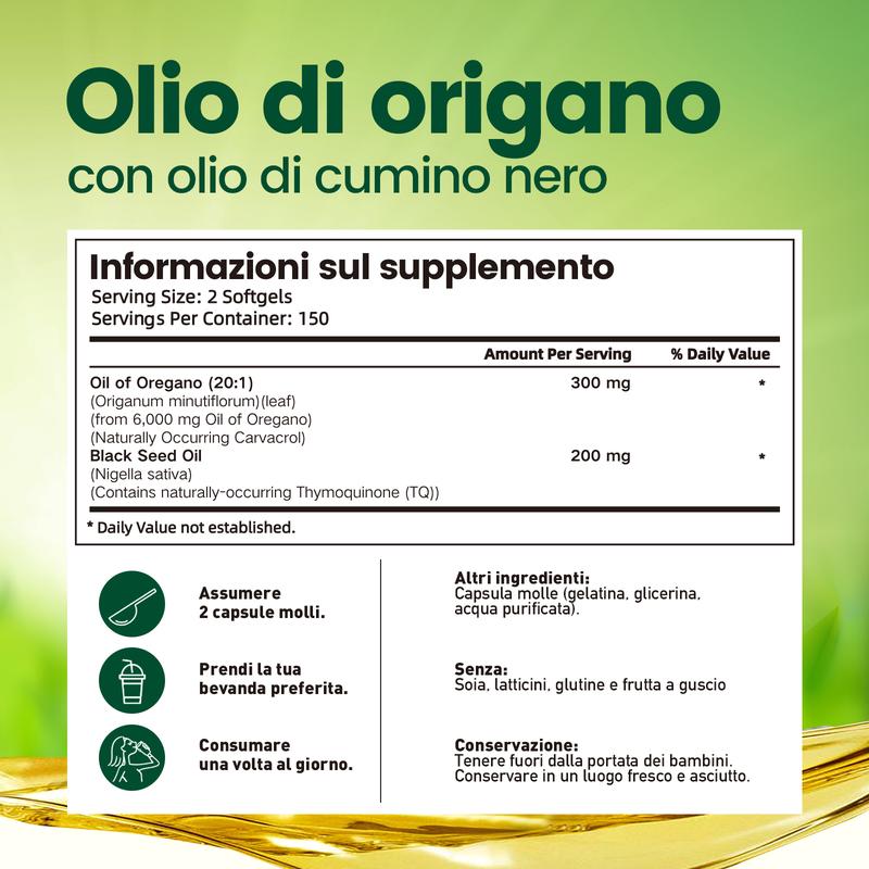 VivoNu Olio di origano 300 capsule con olio di semi neri | Antiossidanti naturali per il benessere fisico | Supporto nutrizionale | Integratore alimentare commestibile a base di sostanze vegetali altamente efficaci