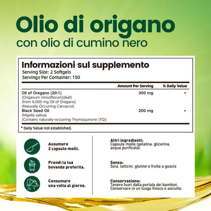 VivoNu Olio di origano 300 capsule con olio di semi neri | Antiossidanti naturali per il benessere fisico | Supporto nutrizionale | Integratore alimentare commestibile a base di sostanze vegetali altamente efficaci
