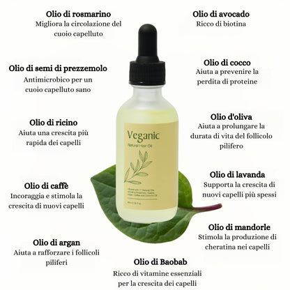 Olio per la crescita naturale dei capelli veganic