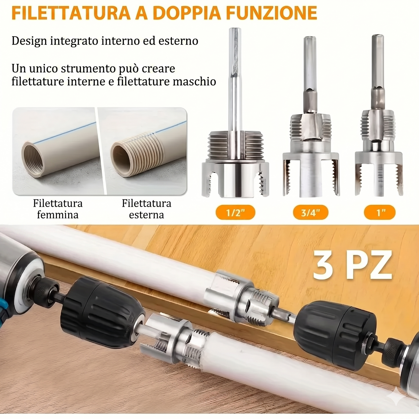 3 Pezzi - Facilita il Threading Kit per Tubazioni in Lega Pesante