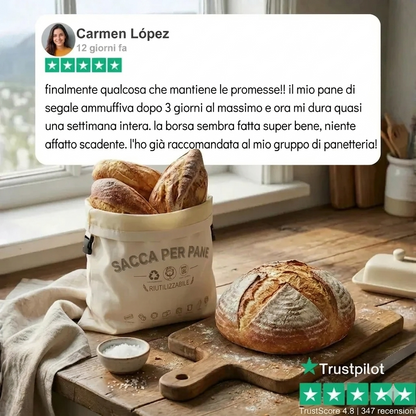 Sacchetti per il pane di alta qualità, realizzati al 100% in cotone e cera d'api.