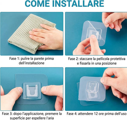 Confezione da 10 - Organizzazione Casa Facile Supporti Adesivi Multiuso Senza Foro