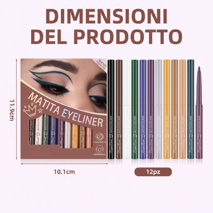 Colori Resistenti Matite Eyeliner Set 12 Colori Impermeabili