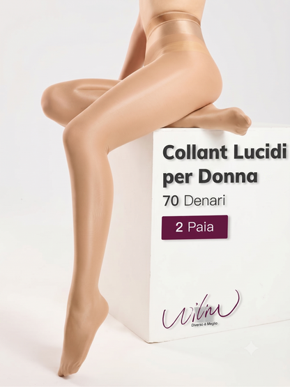Effetto lucido ultra brillante con calze a vita alta donna