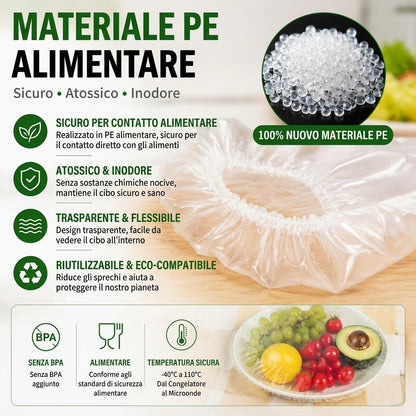 Coperture Elastiche Monouso per Alimenti, 100 Pezzi Sicure