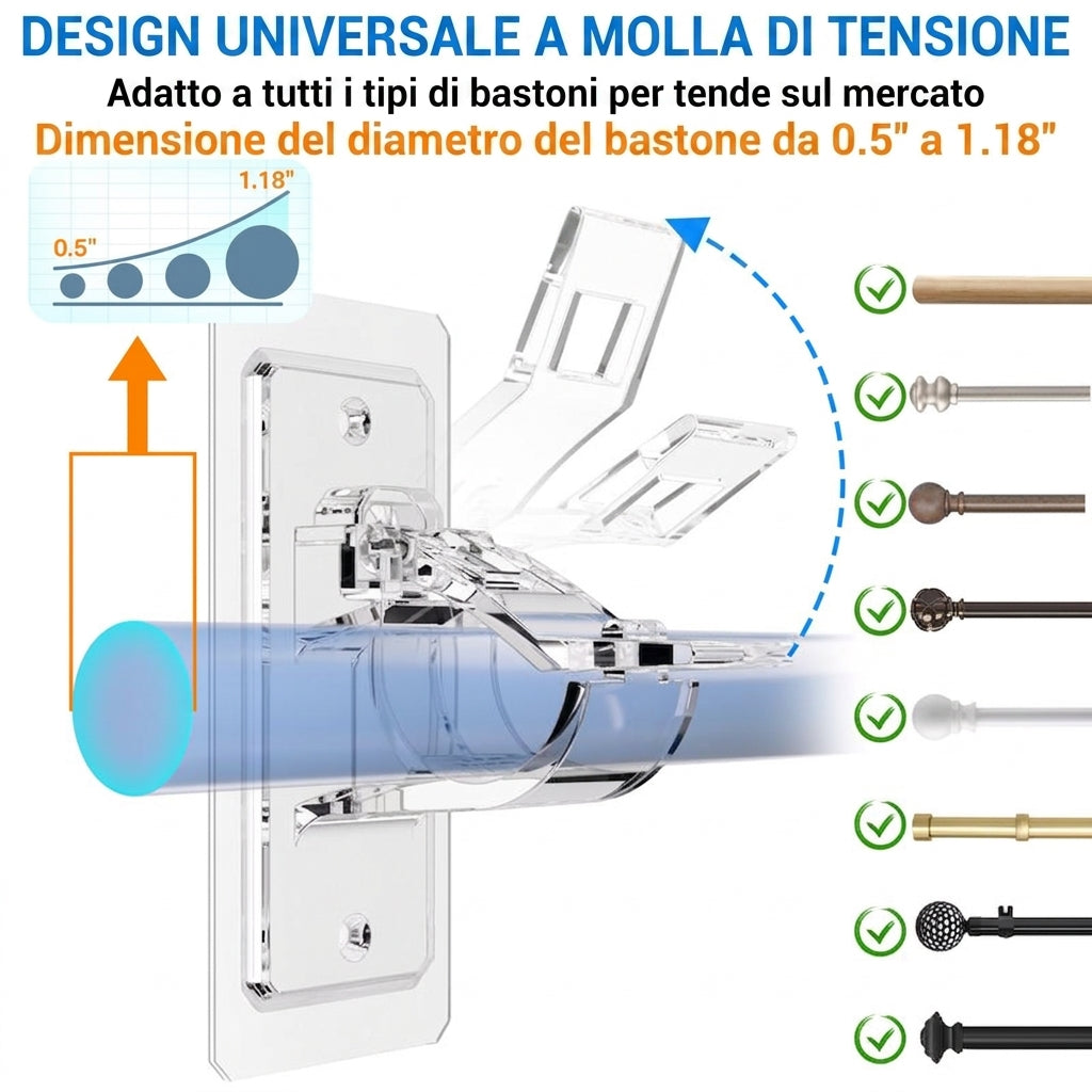 Confezione da 6 - Installazione Facile Supporti Bastoni Tende Senza Fori