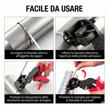 Kit di fascette stringicavo in acciaio inox con 100 fascette da 30 cm resistenti ai raggi UV.