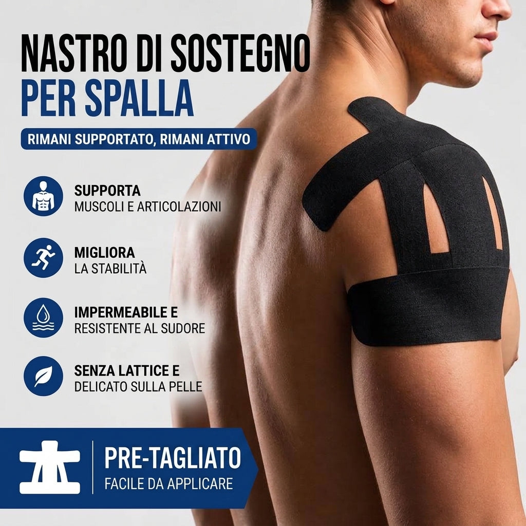 Confezione da 10 - Supporto Spalla Impermeabile con Tape Kinesiologico Pretagliato