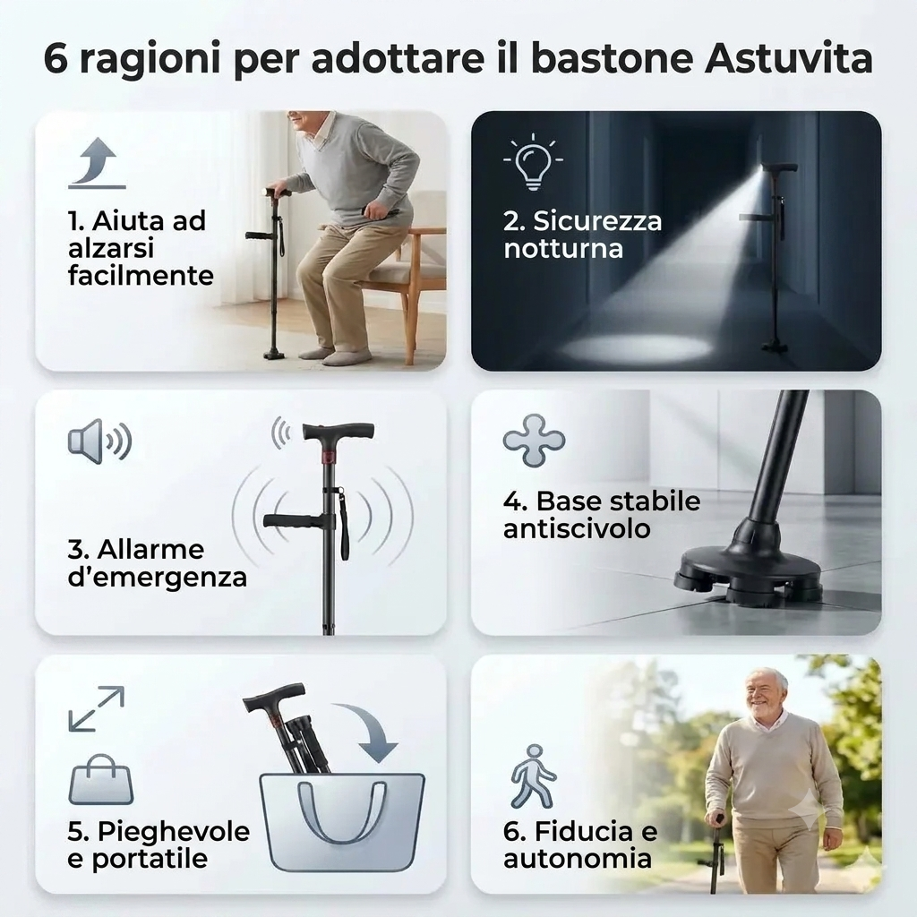 Il bastone che ti aiuta ad alzarti in piedi da solo e a camminare senza paura di cadere.