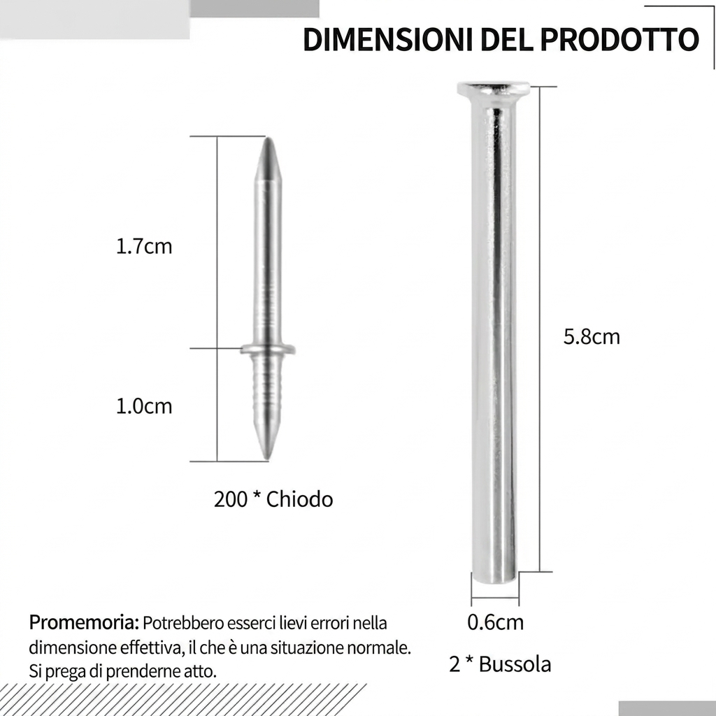 (Confezione da 200) - Installazione Senza Danni Kit Chiodi Doppi per Battiscopa