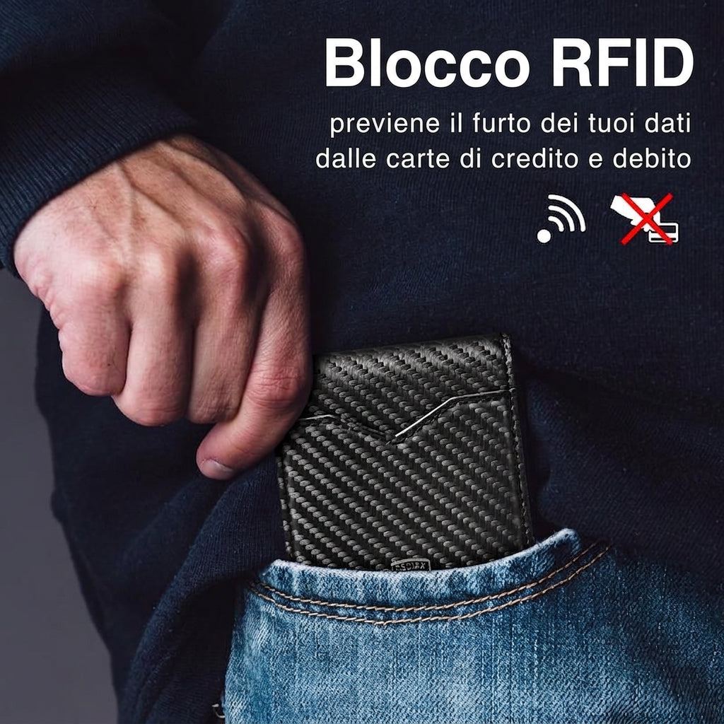 Portafoglio Uomo Slim Bifold Pelle Minimalista Antigraffio RFID