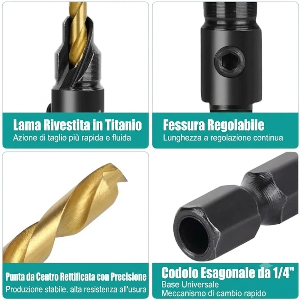 Foratura Precisa Set Punte Trapano Legno con Fermaprofondità