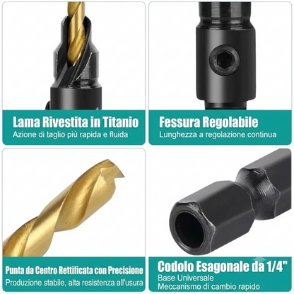 Foratura Precisa Set Punte Trapano Legno con Fermaprofondità