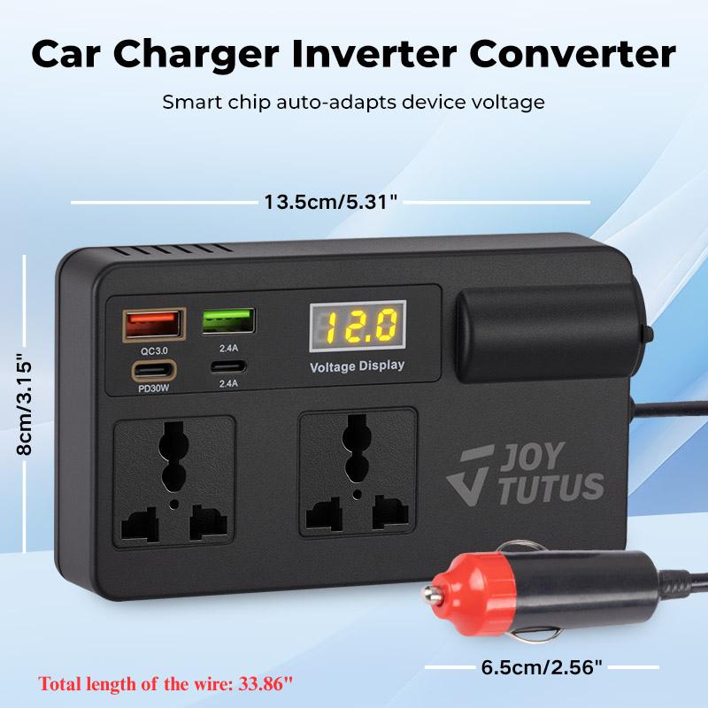 Convertitore 12-24V a 220V con USB QC3.0 e design compatto