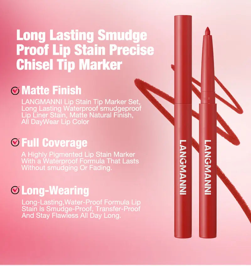 Liner Labbra Opaco Resistente All'Acqua Texture Cremosa Set 12Pz