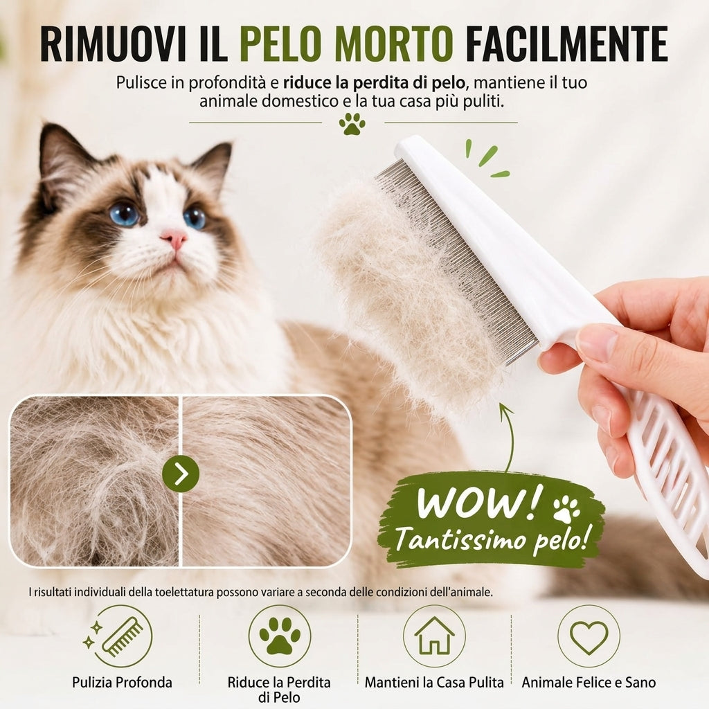 Rimozione Pelo Antipulci Pettine in Acciaio Inox per Animali