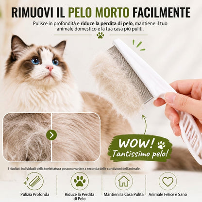 Rimozione Pelo Antipulci Pettine in Acciaio Inox per Animali