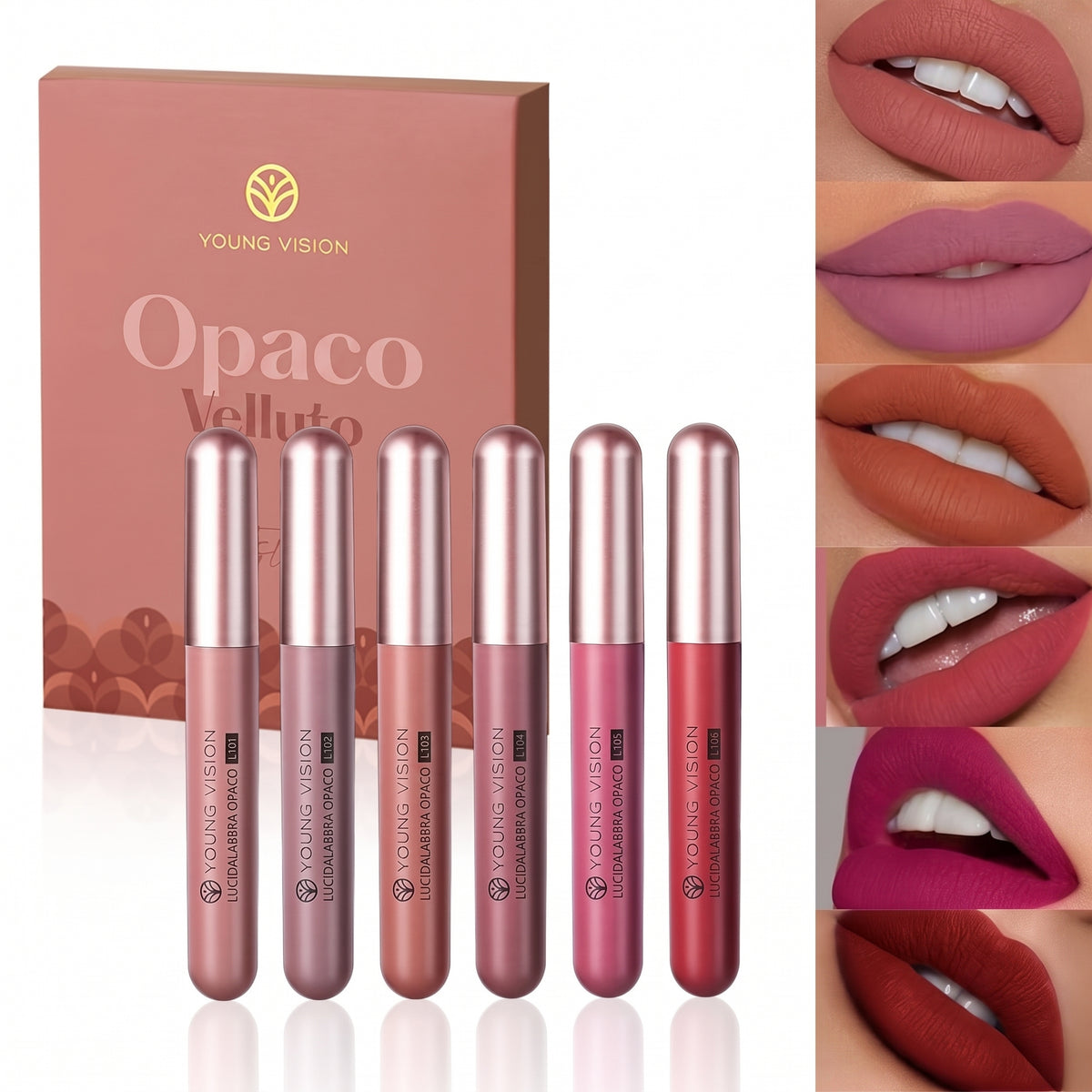 Confezione da 6 - Lunga Durata Lucidalabbra Liquido Effetto Velluto Satinato Kit