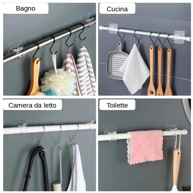 (Confezione da 8) – Supporto Regolabile per Bastoni Tende con Clip Trasparenti