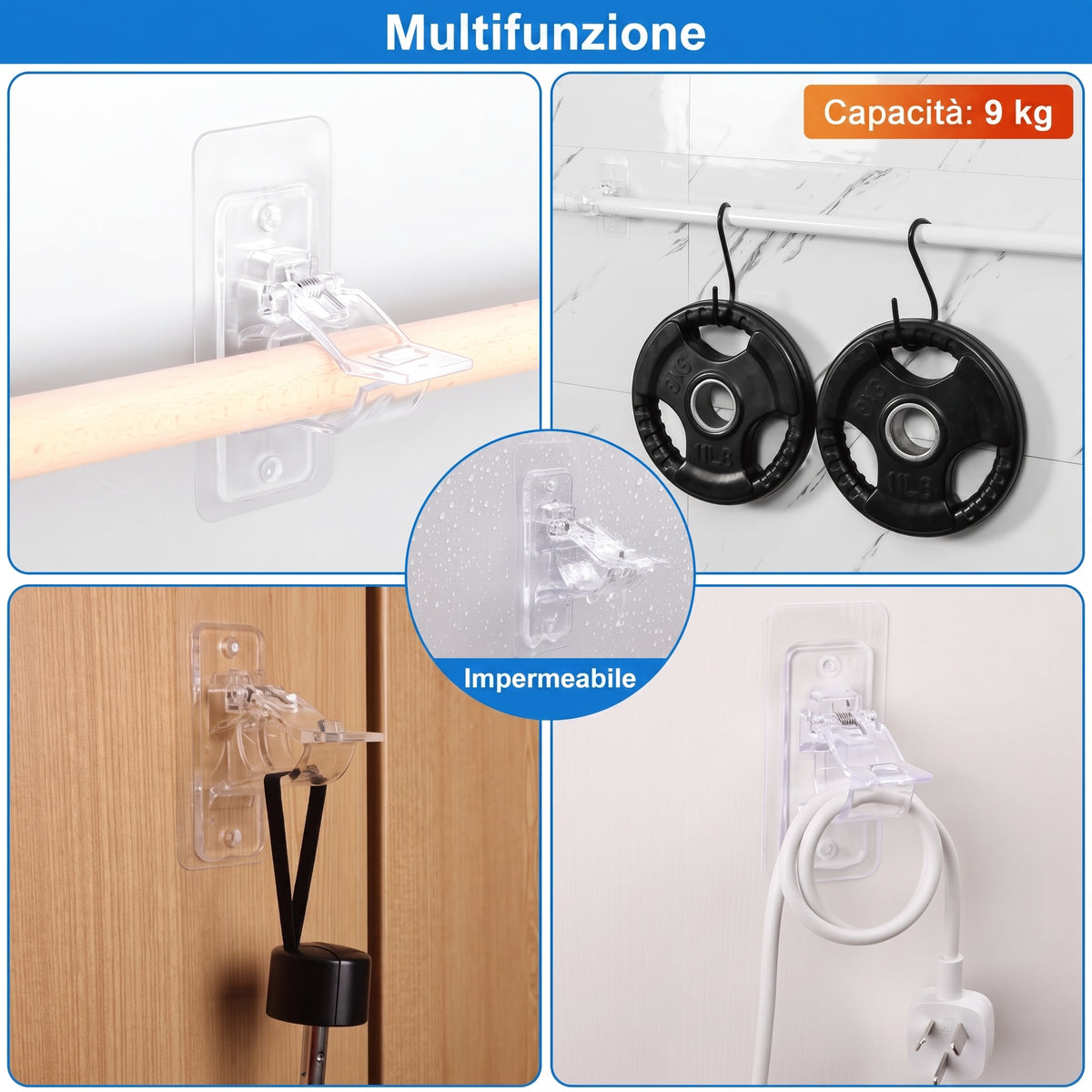 Confezione da 6 - Installazione Facile Supporti Bastoni Tende Senza Fori