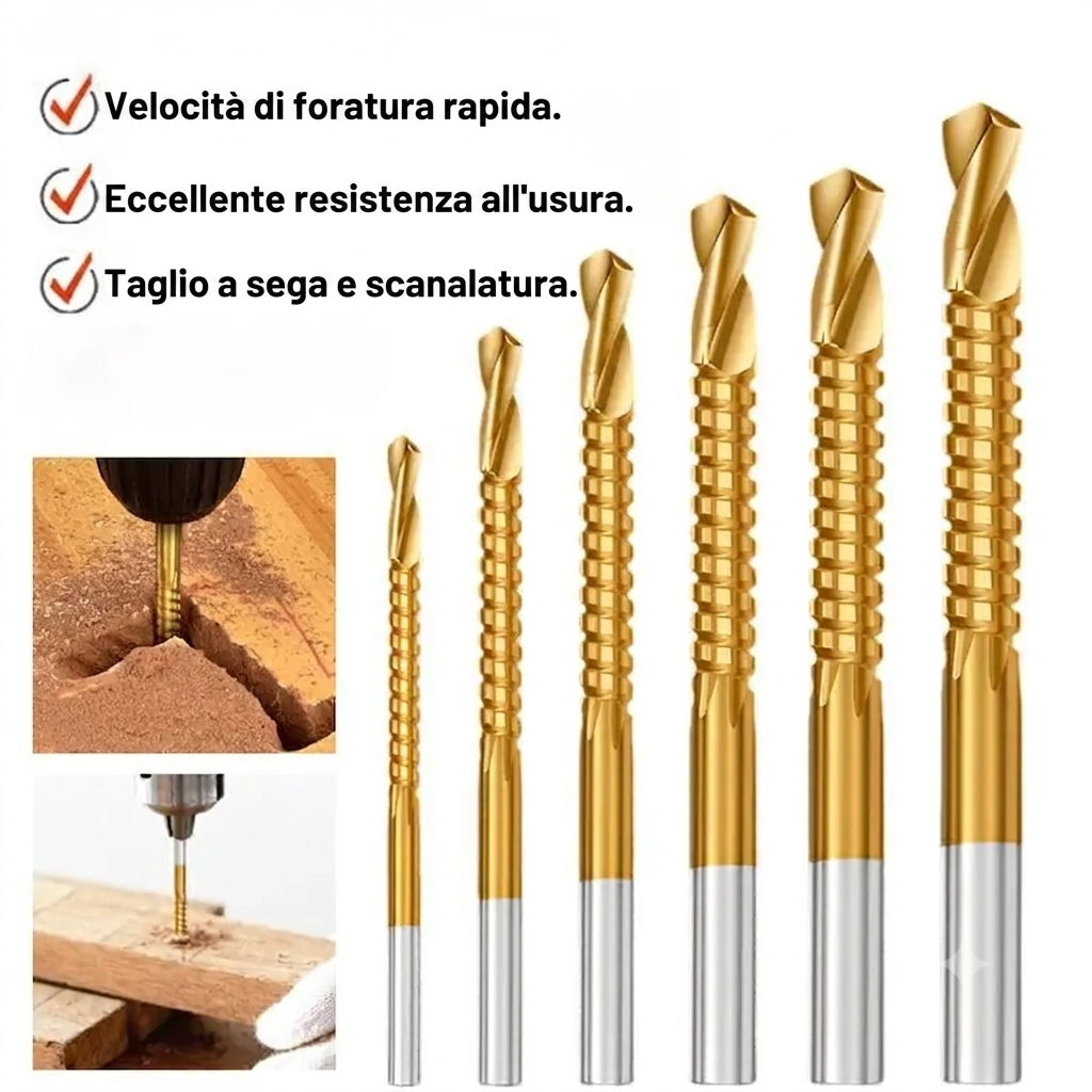 Confezione da 6 - Set Utensili in Acciaio Alta Velocità Titanio 6 Pezzi