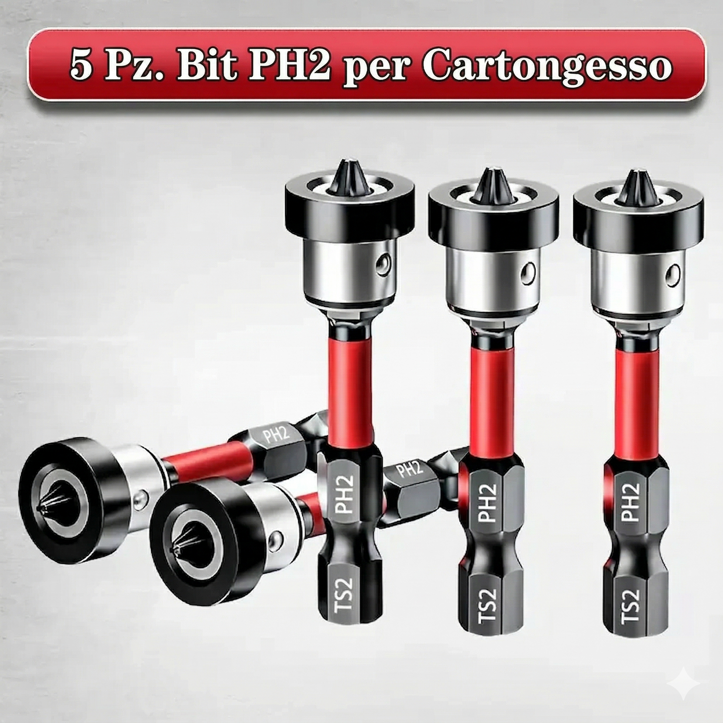 Set di 5 punte Pladur con arresto di profondità – PH2 magnetiche (0.64CM esagonale)